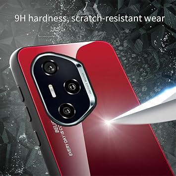 ILING Case for HONOR 400 Pro 5G, Ultra Thin Elegant Gradient Color Anti-scratch Hard Tempered Glass Back Cover + Soft Fit with Silicone TPU Border Shockproof Case (Blazing red)