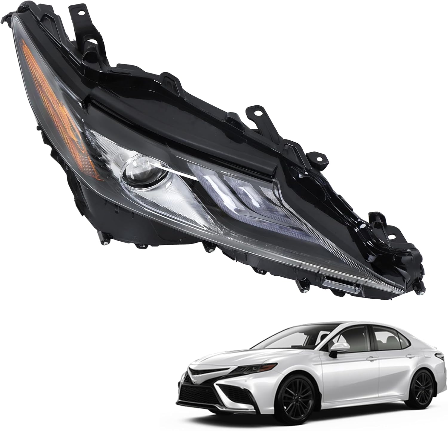 Headlight Headlamp Right Passnger Side Black Housing Replacement for Camry XSE 2021-2022