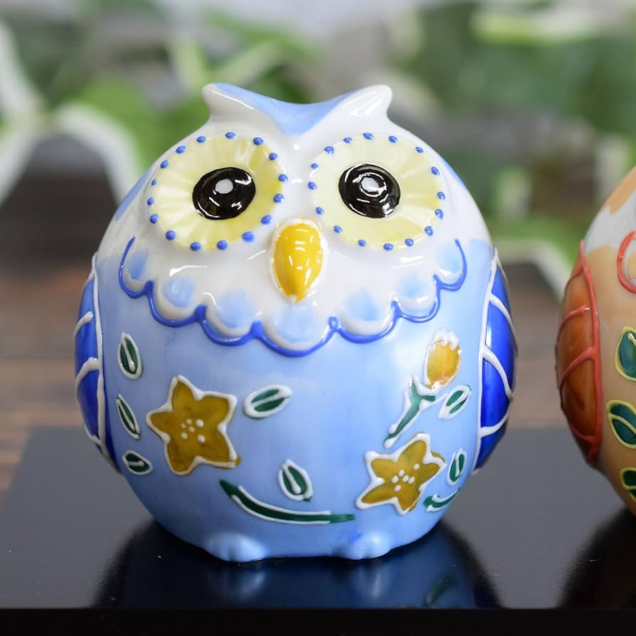 即決】送料無料！九谷焼 ふくろう 金彩 陶器 風水 開運 置物 フクロウ