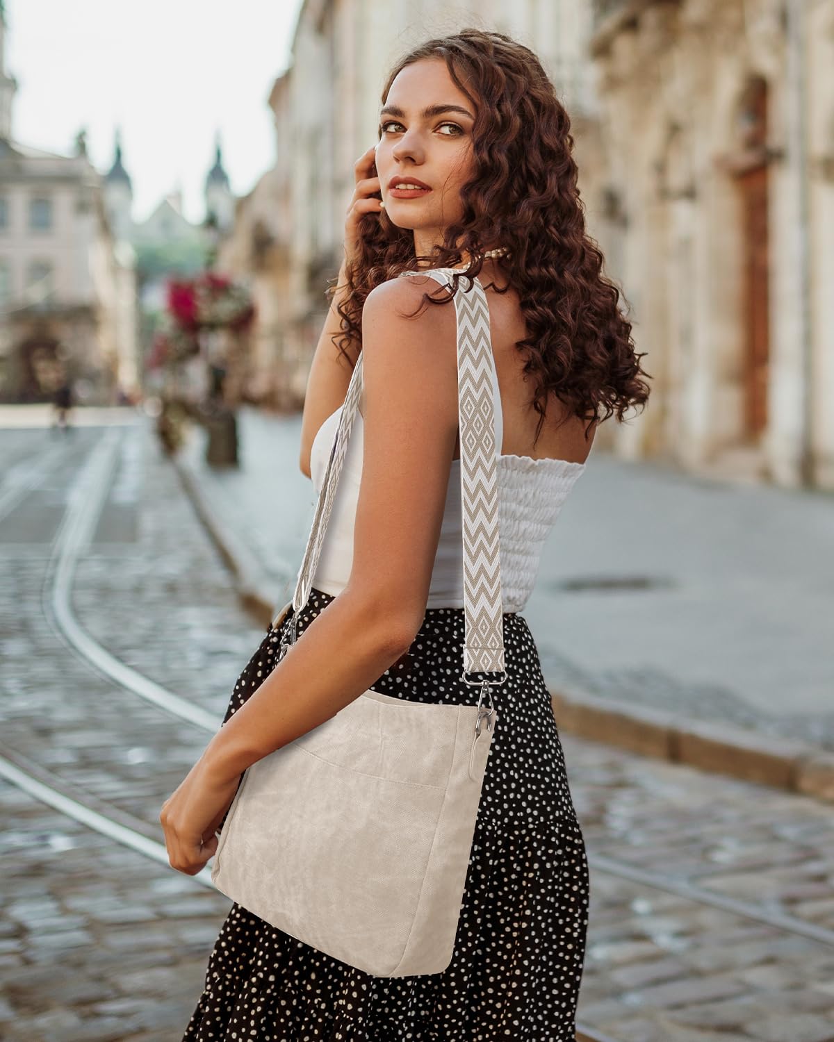 Sac à Bandoulière Boho pour Femme, Sac à Main Vintage Hobo avec Bandoulière Large Réglable avec Fermeture Éclair pour Voyager Travail Shopping Usage Quotidien