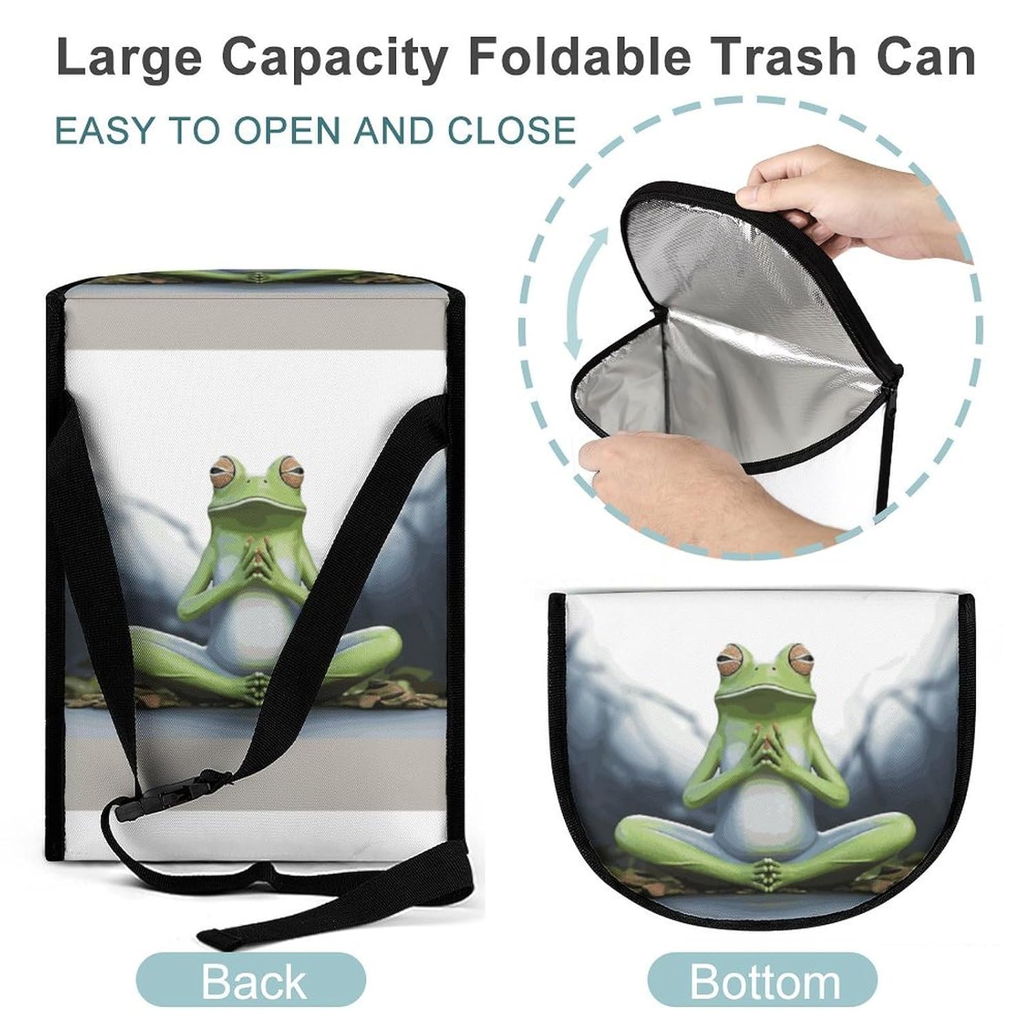 Funny Yoga Frog Car Trash Can with Lid Large Capacity Hanging Auto Trash Bin Leak-Proof Waterproof Trash Bin Cars Must Haves Interior Accessories image 5