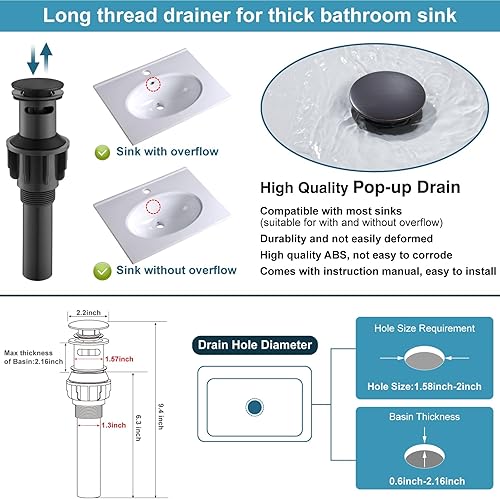 Miniatura 8 de Midanya Grifo para lavabo de baño, bronce aceitado, mango único, 1 agujero, montaje en cubierta, ORB, grifo mezclador de lavabo, incluye desagüe