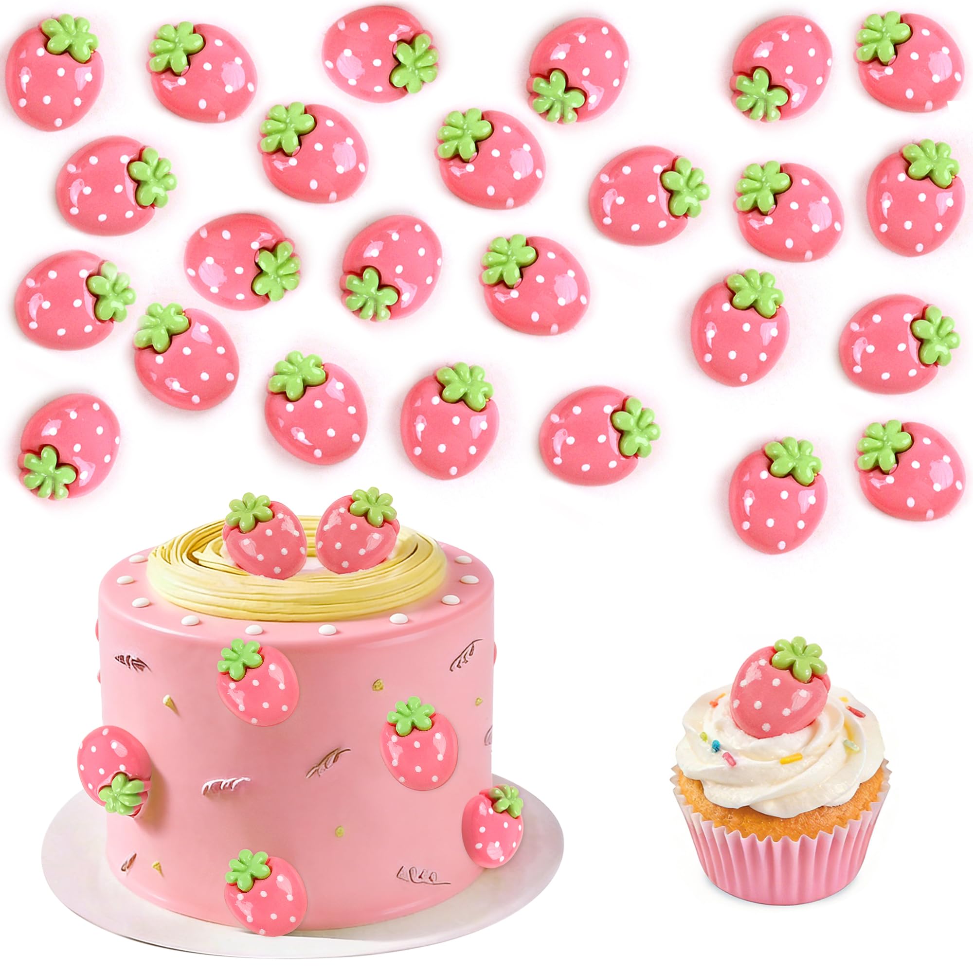 Blumomon 25Pcs Resin Strawberry Cupcake Toppers 2D Rose Red Fruit Cupcake Picks Table Decorations for Baby Shower Boys Girls Resin Birthday Sweet Fruit Bridal Shower Wedding Party Decorations