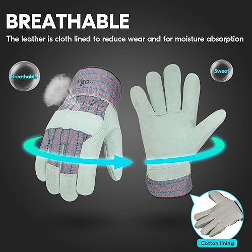 Miniatura 4 de vgo Guante Split piel de Vaca Guantes de trabajo (3-pairs) (Tamaño Grande)