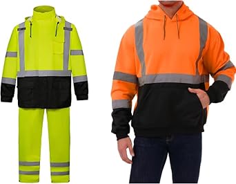 SRsafety High Visibility Rain Gear Suits,High Visibility Safety Hoodie for men with Black Bottom