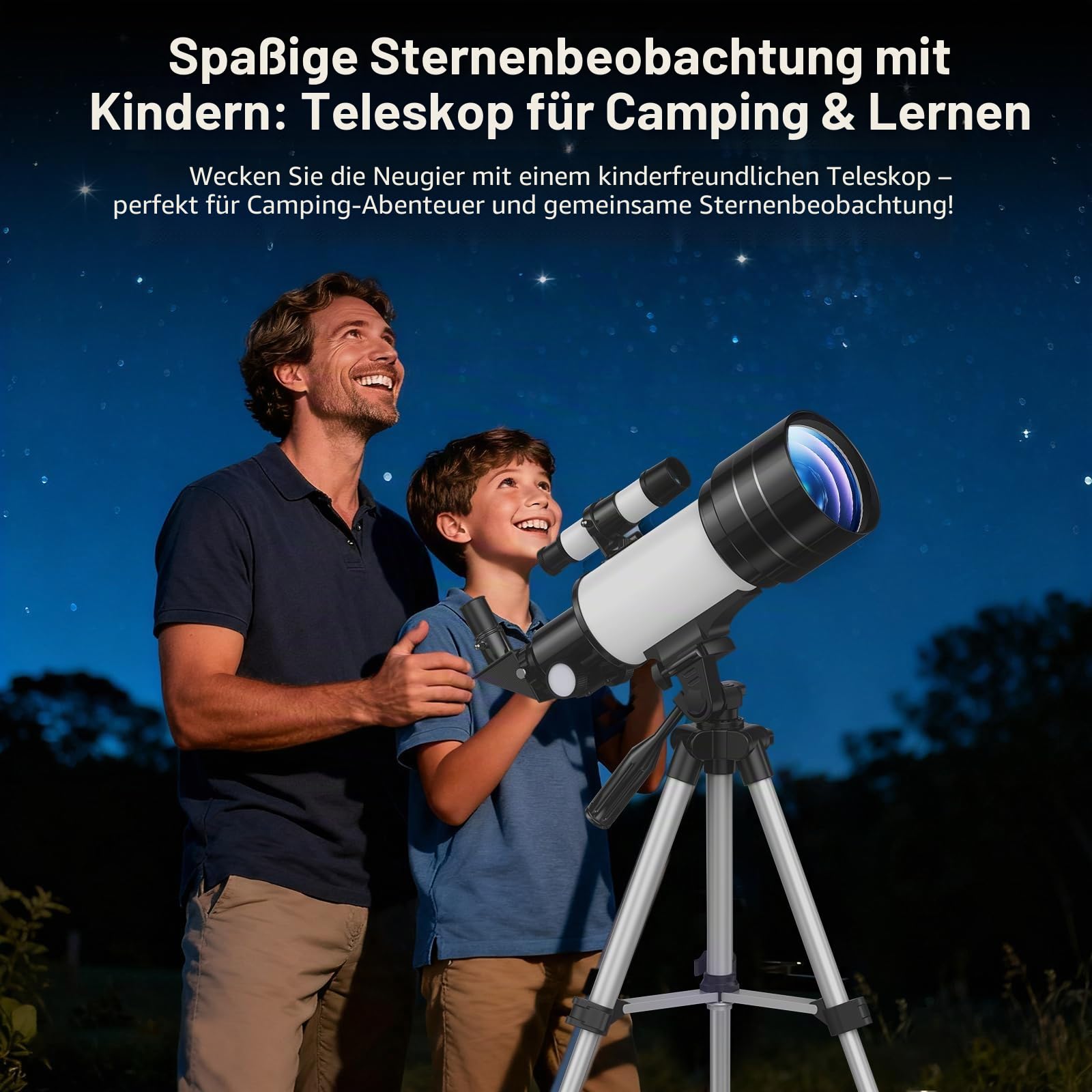 Astronomisches Teleskop Refraktor 70/300 mm, FMC Hohe Übertragung, Vergrößerung 15-150X, verstellbares Stativ, Telefonhalterung & Bluetooth-Fernbedienung, für Anfänger in der Astronomie, Erwachsene