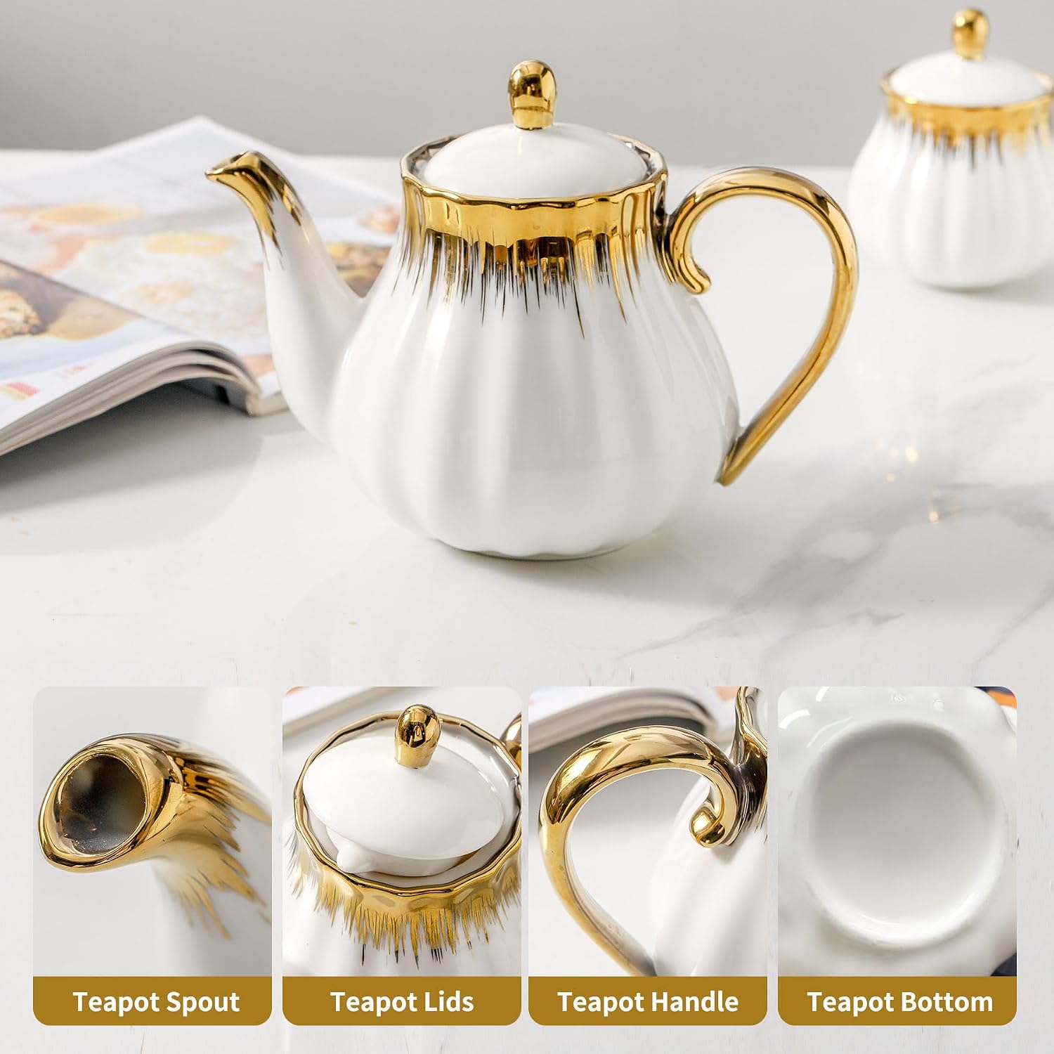 LETAOTAO Ceramic Tea Pot with Removable Stainless Steel Infuser, 30oz