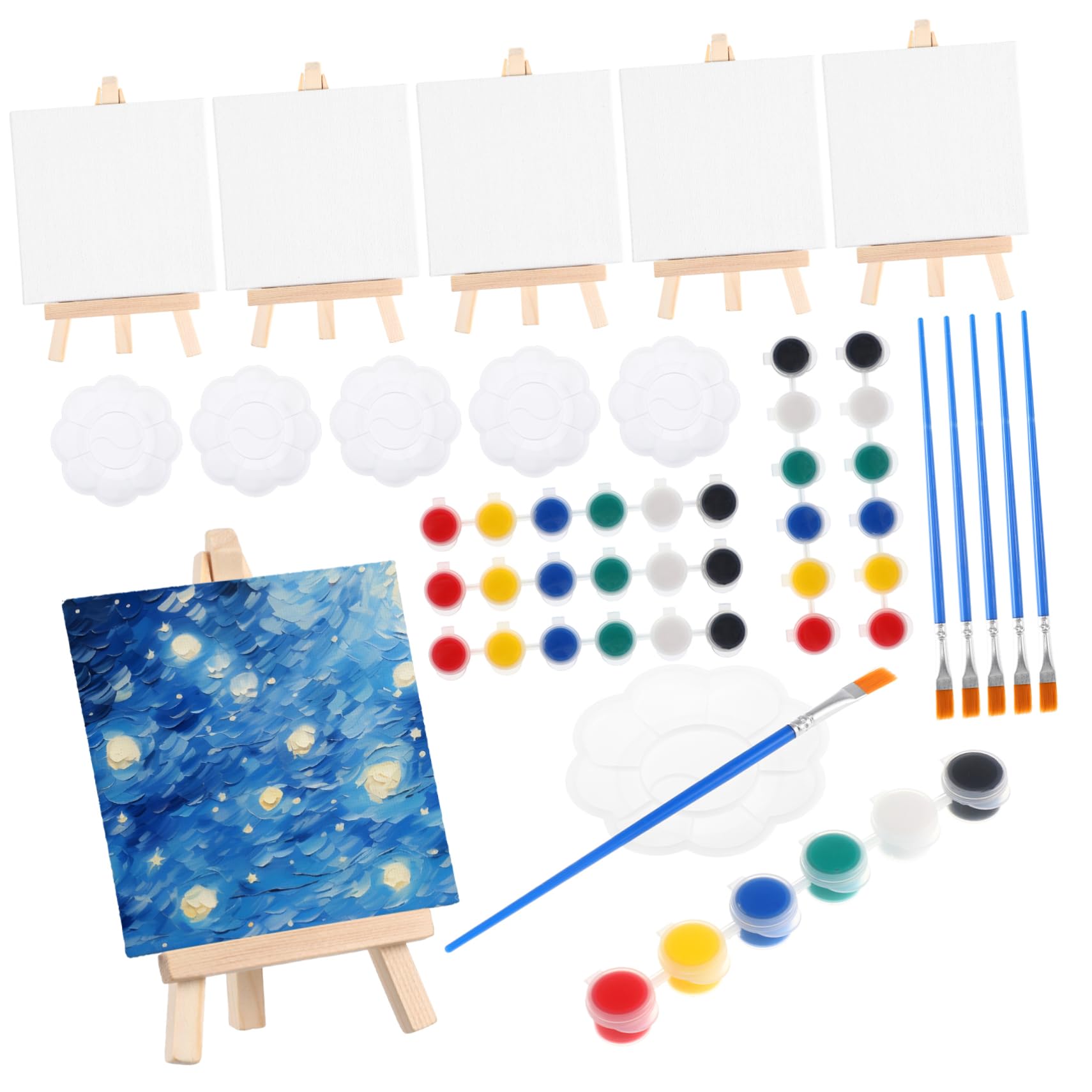 Kit de peinture aquarelle mini-toiles Uonlytech avec chevalets en bois et palettes
