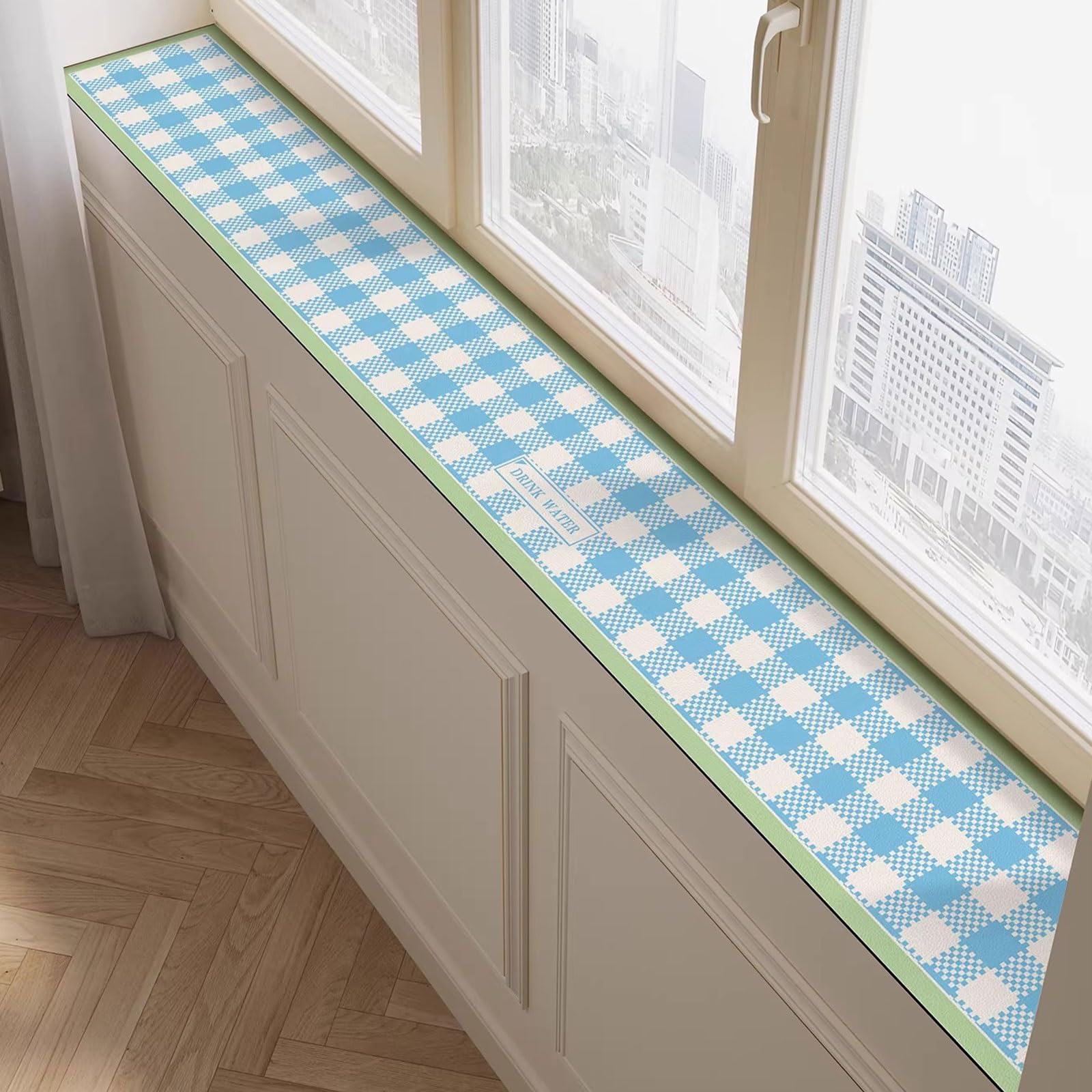Tapis de rebord de fenêtre bleu imperméable 10x290cm pour plantes