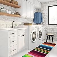 Vista 3 de Kitchen Rug Mats Set of 1 Piece Mexican Serape Colorful Stripes Non Slip Cushioned Rug Salsa Stripes Vertical Lines Anti-Fatigue Washable Comfort