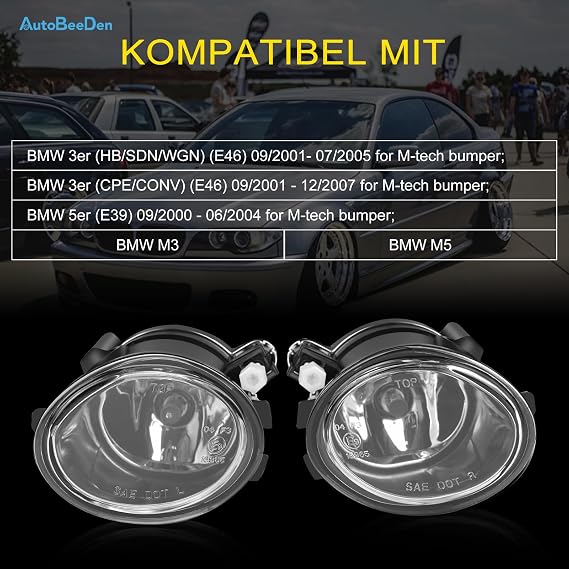 Fog Lights compatible with BMW (E46 M3 E39 M5) / 3 Series (320i 323i 325i 325xi 330i 330xi Sedan, 325i 325xi Wagon, w/Sport Package), 2000-2007, 1 Pair (Yellow)