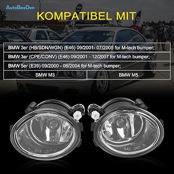 Fog Lights compatible with BMW (E46 M3 E39 M5) / 3 Series (320i 323i 325i 325xi 330i 330xi Sedan, 325i 325xi Wagon, w/Sport Package), 2000-2007, 1 Pair (Yellow)