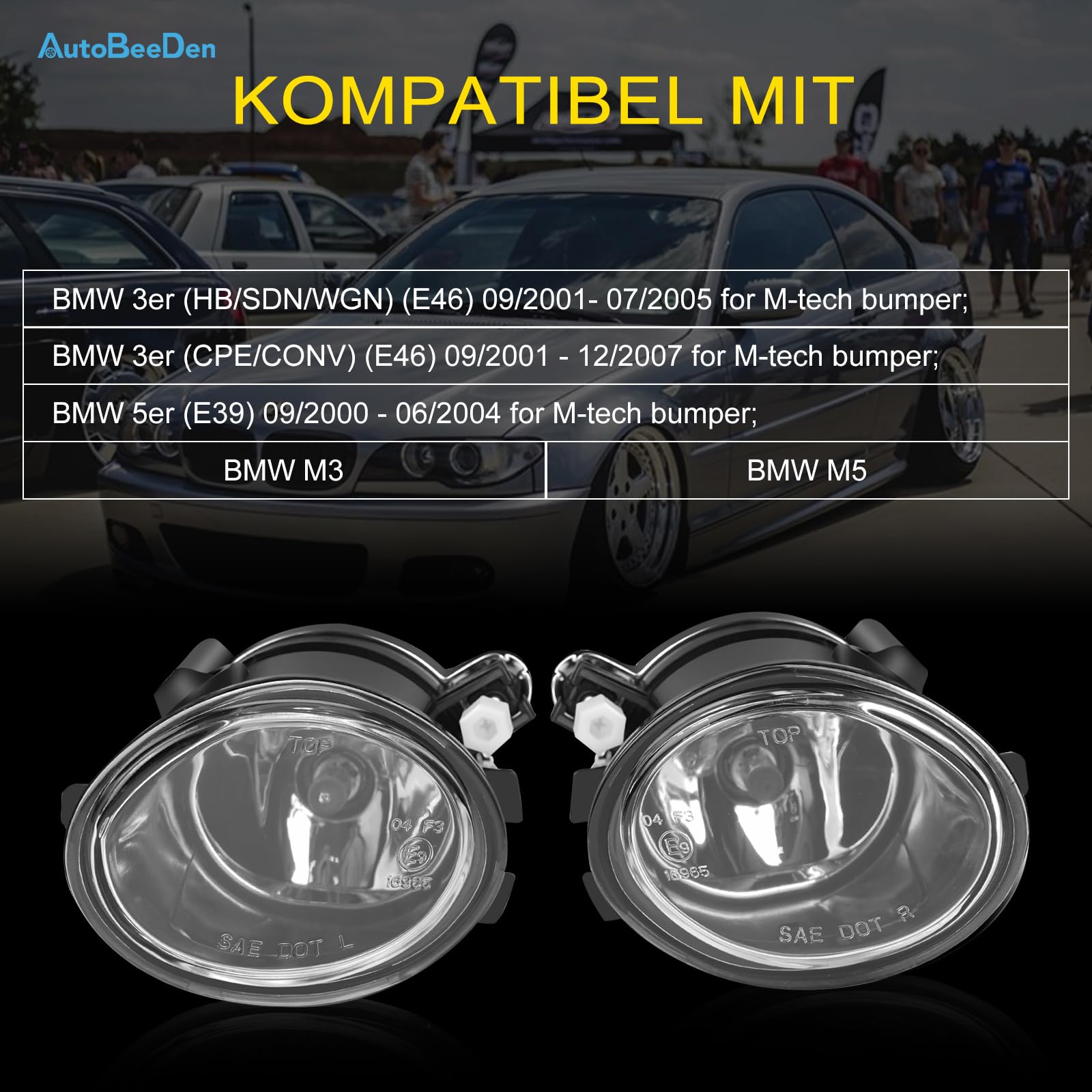 Luces antiniebla compatible con BMW (E46 E39 Parachoques M Tech Paquete deportivo M) Serie 3 5 M3 M5, 09/2000-12/2007, (HB SDN WGN CPE CONV) (Negro)
