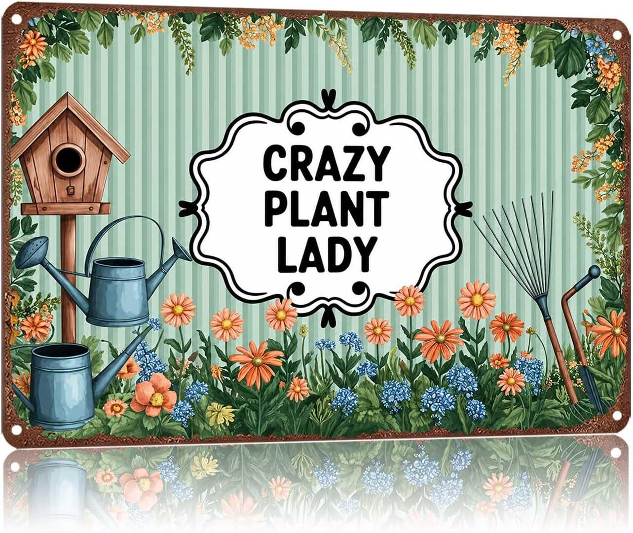 Metal Sign Gardening Tools Floral Garden Wall Decor