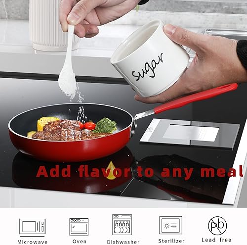 Miniatura 8 de ONTUBE Azucarero pequeño de cerámica con tapa y cuchara, olla de azúcar de porcelana, 8 onzas (blanco) Blanco,Negro -,marino,Turquesa