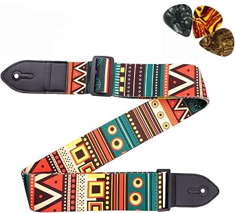 Guitar Strap, Acoustic Guitar Strap, Electric Guitar Strap Includes 3 Pick.Adjustable Classical Guitar Strap leather&Polyester,Suitable For Bass, Electric & Acoustic Guitars Pack Of 1