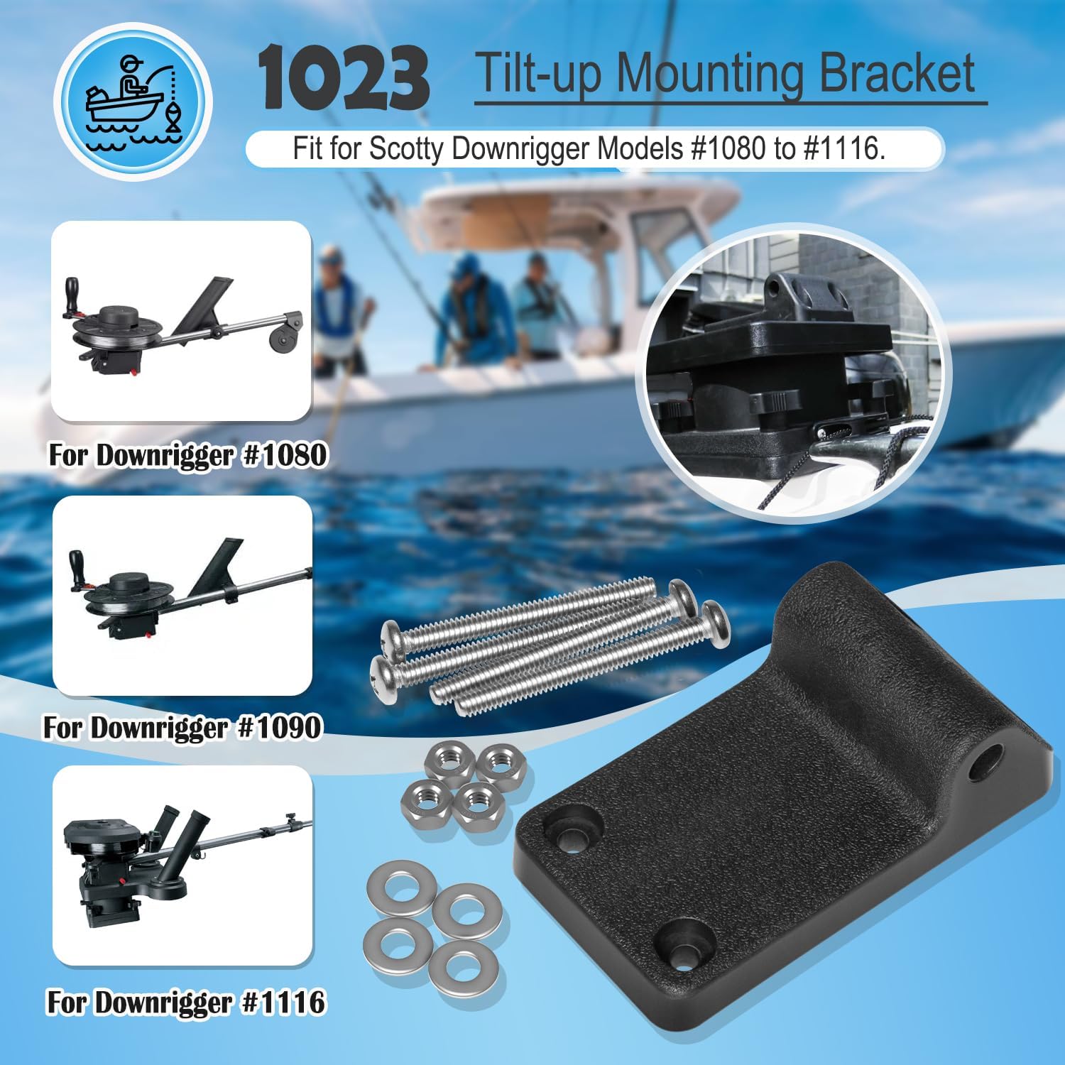 2 Pack 1023 Tilt-up Mounting Bracket Fit for Scotty Downrigger Models 1080 to 1116, Not for 1050, 1050MP and 1060