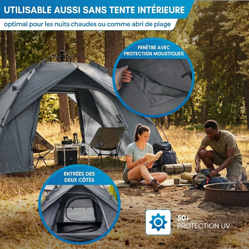 NORDMUT® Tente Pop-Up 2-4 Personnes – Montage Instantané, Étanche & Protection UV – Tente de Camping avec Excellente Circulation de l’Air