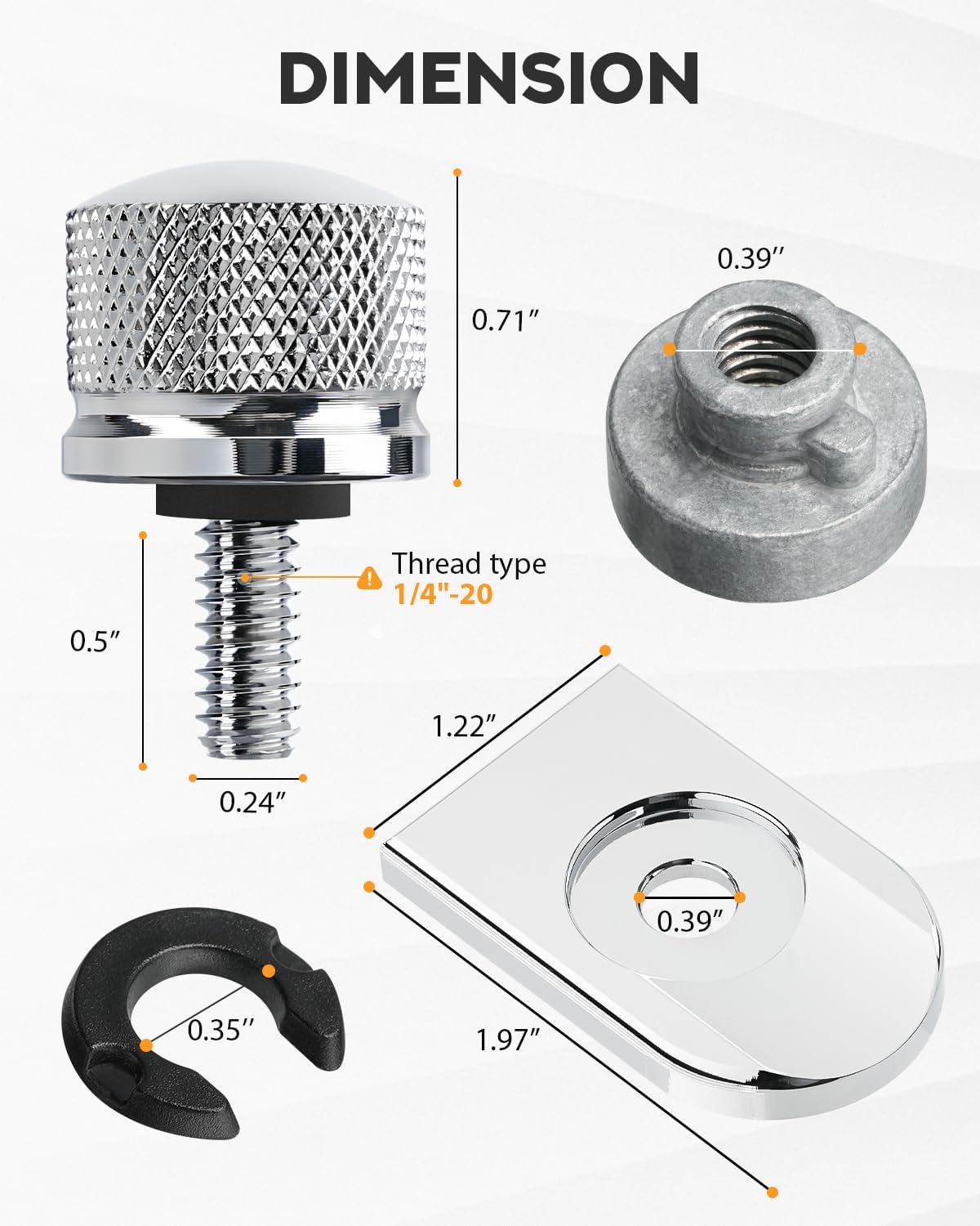 PBYMT Fender Rear Seat Bolt Nut Tab Screw Mount Knob Cover 1/4"-20 Thread Fit for Davidson Sportster Softail Touring Dyna 1996-2026