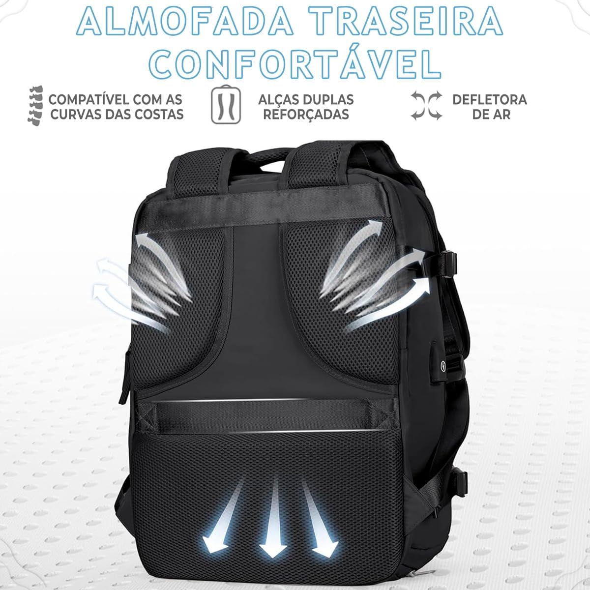 [Assista o Vídeo] Mochila Viagem Avião Low Cost Compartimento Para Sapatos Compartimento Para Notebook Usb Bolso Para Objetos úmidos (PRETO) CODATECH