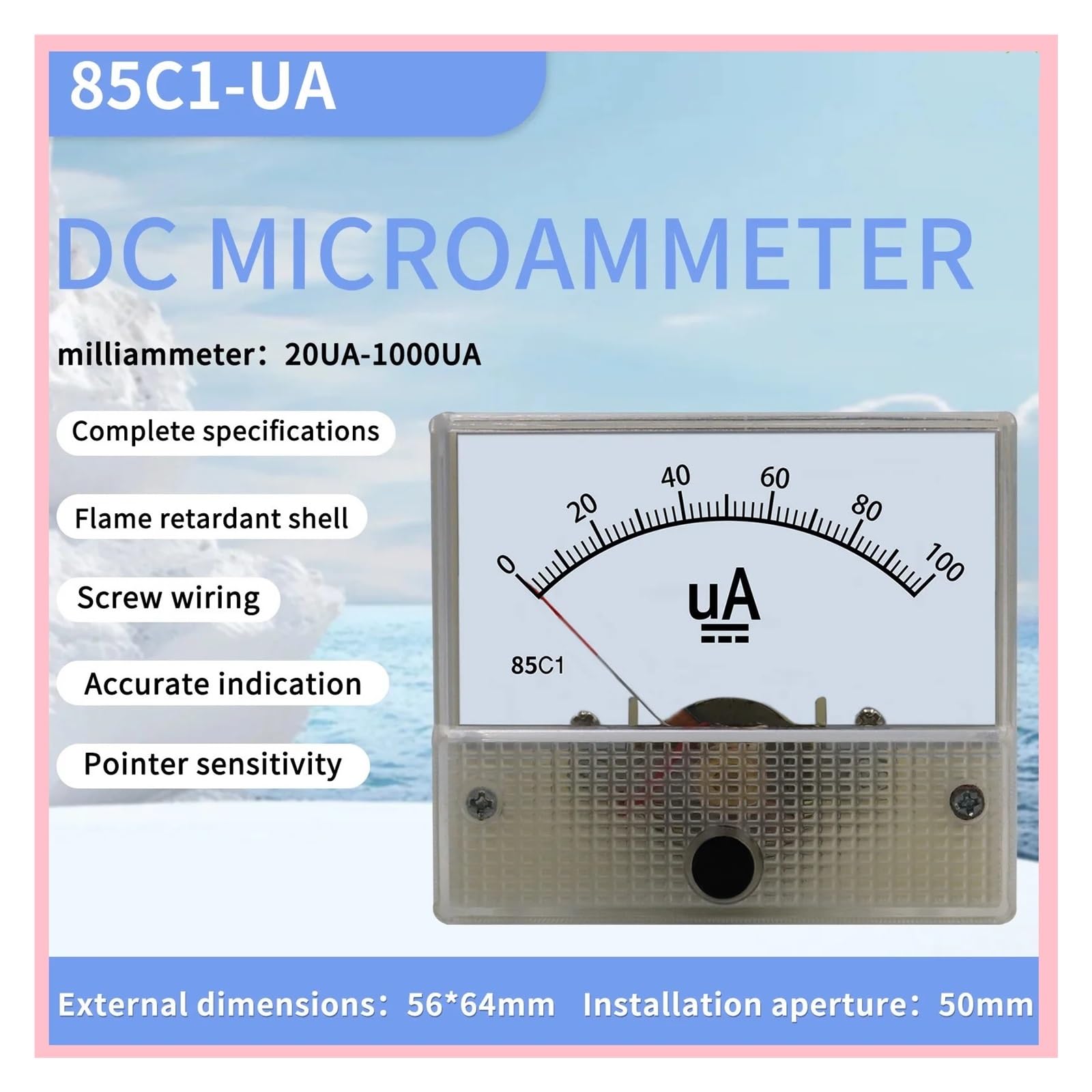 Instrumentos de panel de corriente analógica, Medidor de panel amperímetro mecánico analógico 85C1 DC con puntero for medición de corriente de 20uA a 1000uA(25uA)