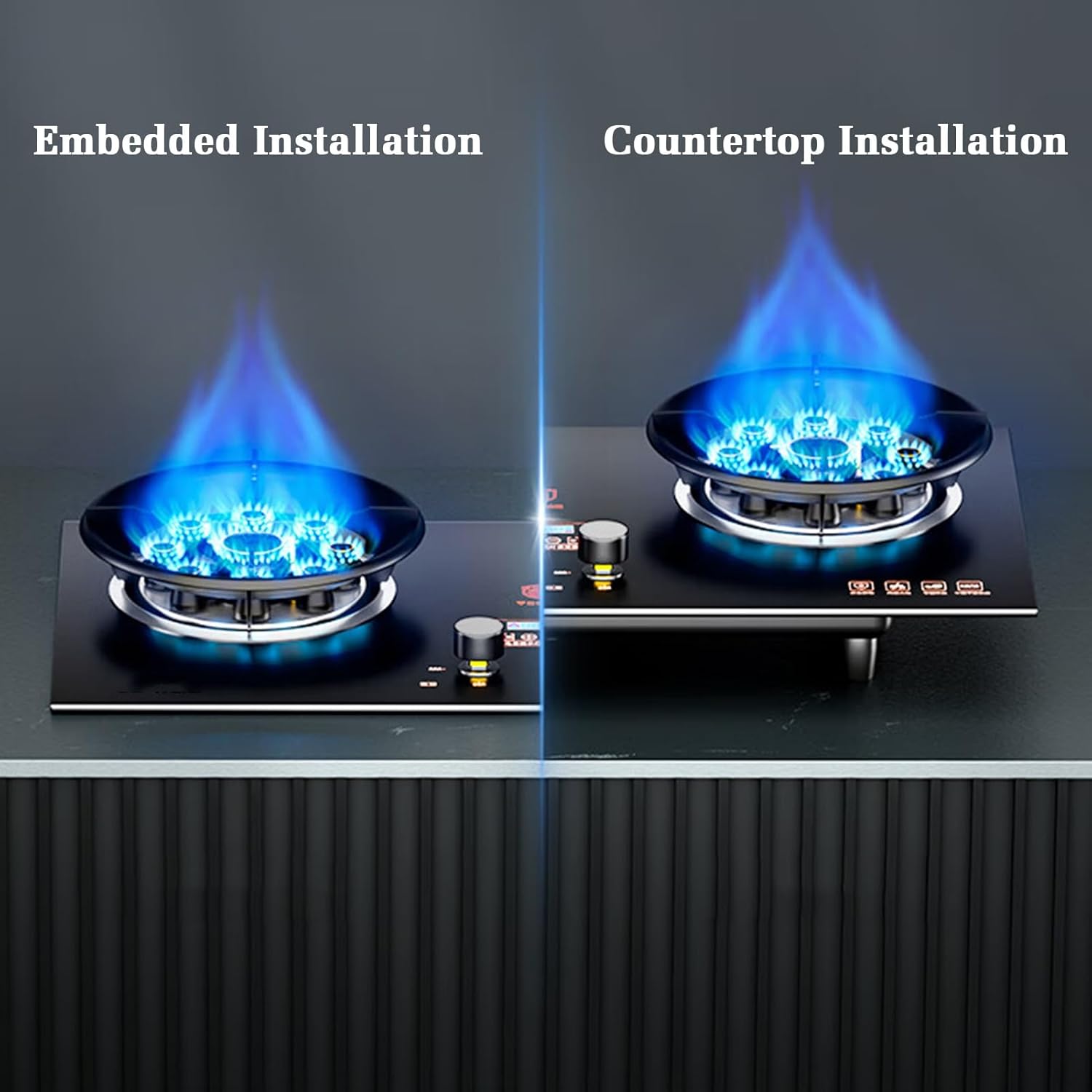 73cm Gas Stove,with 2 Burners,5.0KW Camping Cooker,Tempered Glass Cast Iron Pot Holder,With Flameout Protection,LPG/natural Kit(LPG)