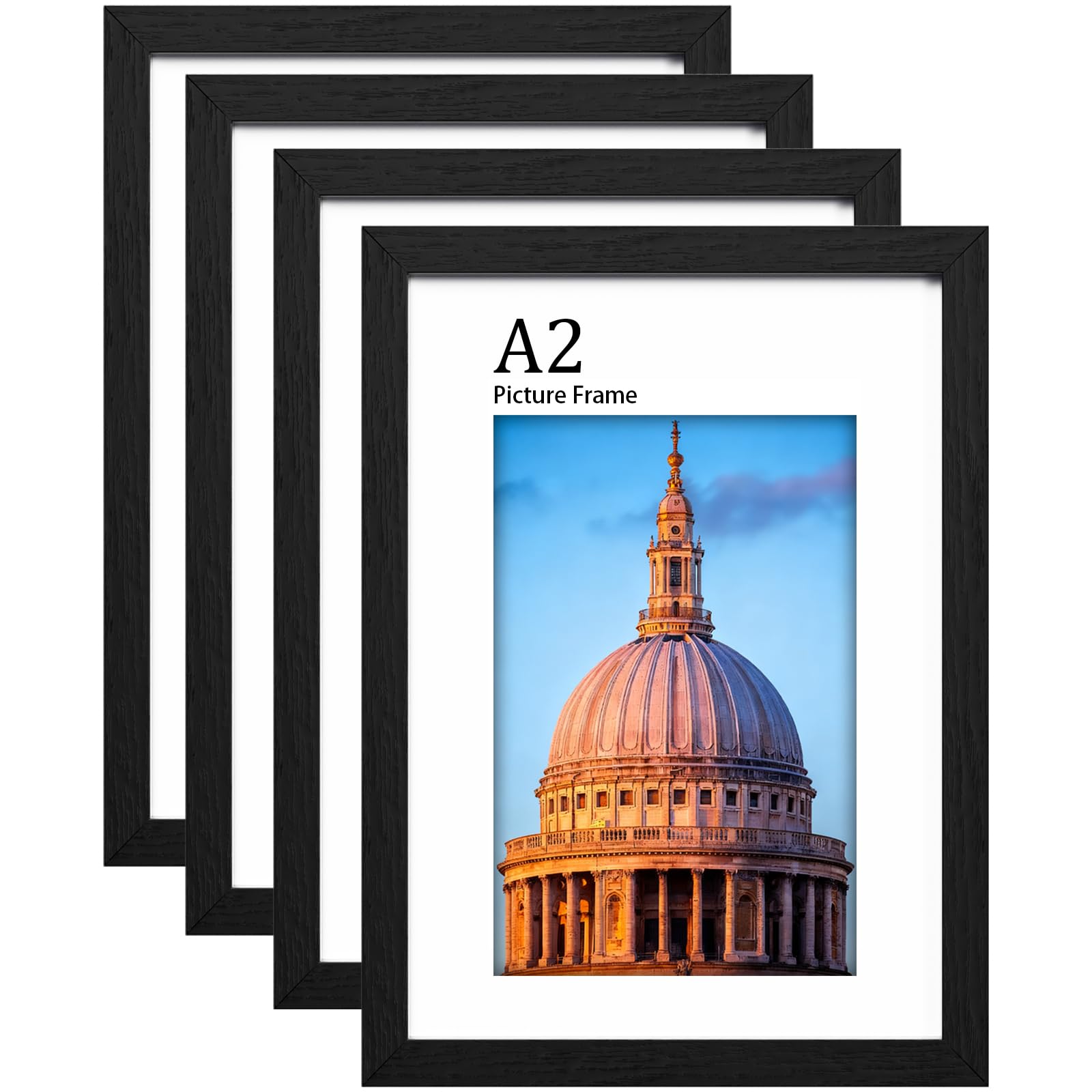 4Pack A2 Picture Frames, Wooden A2 Photo Frame 59.4 x 42cm, Versatile a2 Frame Black, Display, Landscape or Portrait Orientation-Material Plexiglass — image 1