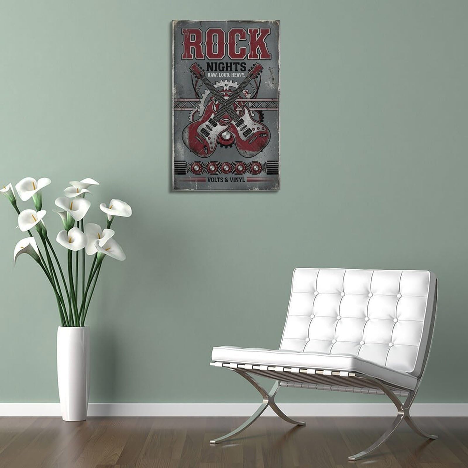 OKNGB Volts & Vinyl - Poster decorativo da parete su tela, stile retrò, con musica hard rock, poster decorativo moderno per camera da letto, per camera da letto, 60 x 90 cm