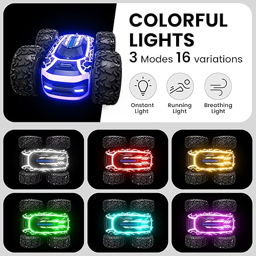 Miniatura 3 de Tecnock - Coche de control remoto para niños de 4 a 7 años, coche de acrobacias RC de 2.4GHz para niños, coches RC de doble cara con rotación de 360