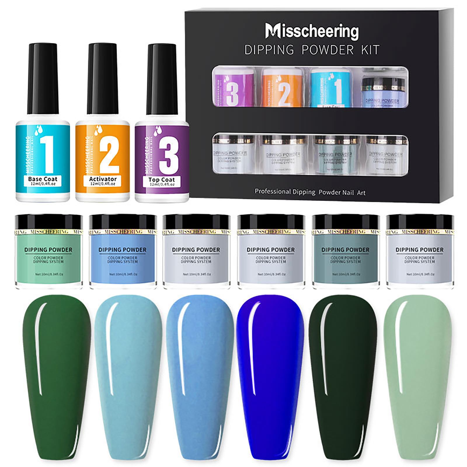6 Colores Kit de Polvo de Inmersión de Uñas, con Capa Base, Capa Top, Cepillo para Polvo, para Arte de Uñas Francesa Manicura DIY Salon Kit, Regalo para Niñas y Mujeres, #002