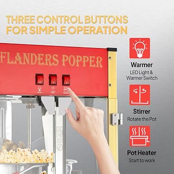 ROVSUN Commercial Popcorn Machine Movie Theater Style with 16 Ounce Kettle, Countertop Popcorn Maker Machine w/Stainless Steel Scoop, Oil Spoon & 3 Popcorn Cups, ETL Certified (Red)