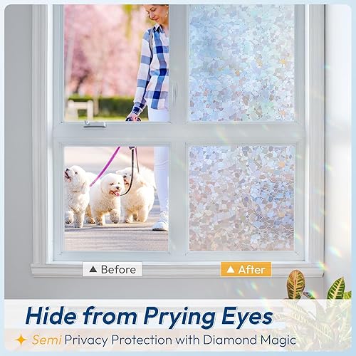 Miniatura 25 de rabbitgoo Película de privacidad para ventana, vidrieras de arcoíris para ventanas de vidrio, cubierta decorativa de puerta de adherencia estática