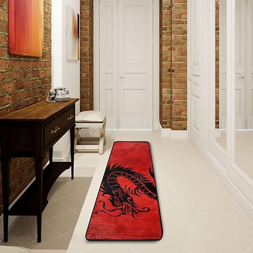 Miniatura 6 de xigua China Dragon - Alfombra lavable de 2 x 6 pies con respaldo de goma, alfombra antideslizante para interiores, sala de estar, pasillo, cocina