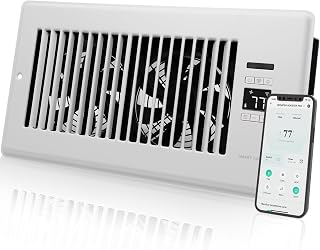 Super Quiet Register Booster Fan for 6" x 12" Register Holes, Smart Register Vent with Dual Intelligent Thermostat and WIFI App Control, Heating Cooling AC Vent Fan (White)