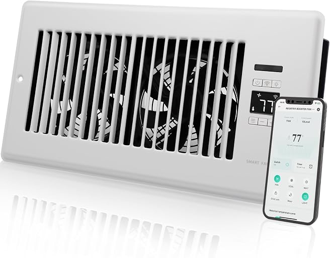 Super Quiet Register Booster Fan for 6" x 12" Register Holes, Smart Register Vent with Dual Intelligent Thermostat and WIFI App Control, Heating Cooling AC Vent Fan (White)
