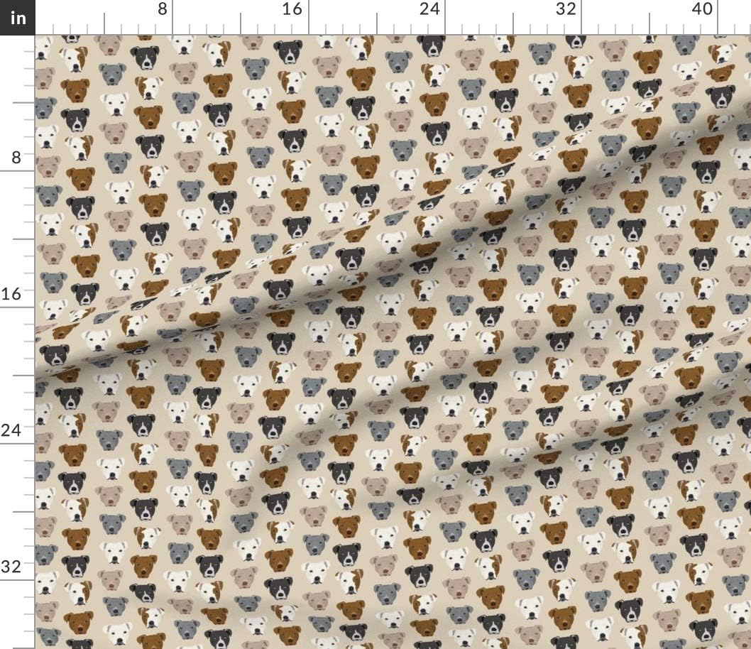 Spoonflower Fabric - Pitbull Terrier, Dog, Beige, Tan, Pets, Staffordshire, Puppy, Rescue Printed on Petal Signature Cotton Fabric by The Yard - Sewing Quilting Apparel Crafts Decor