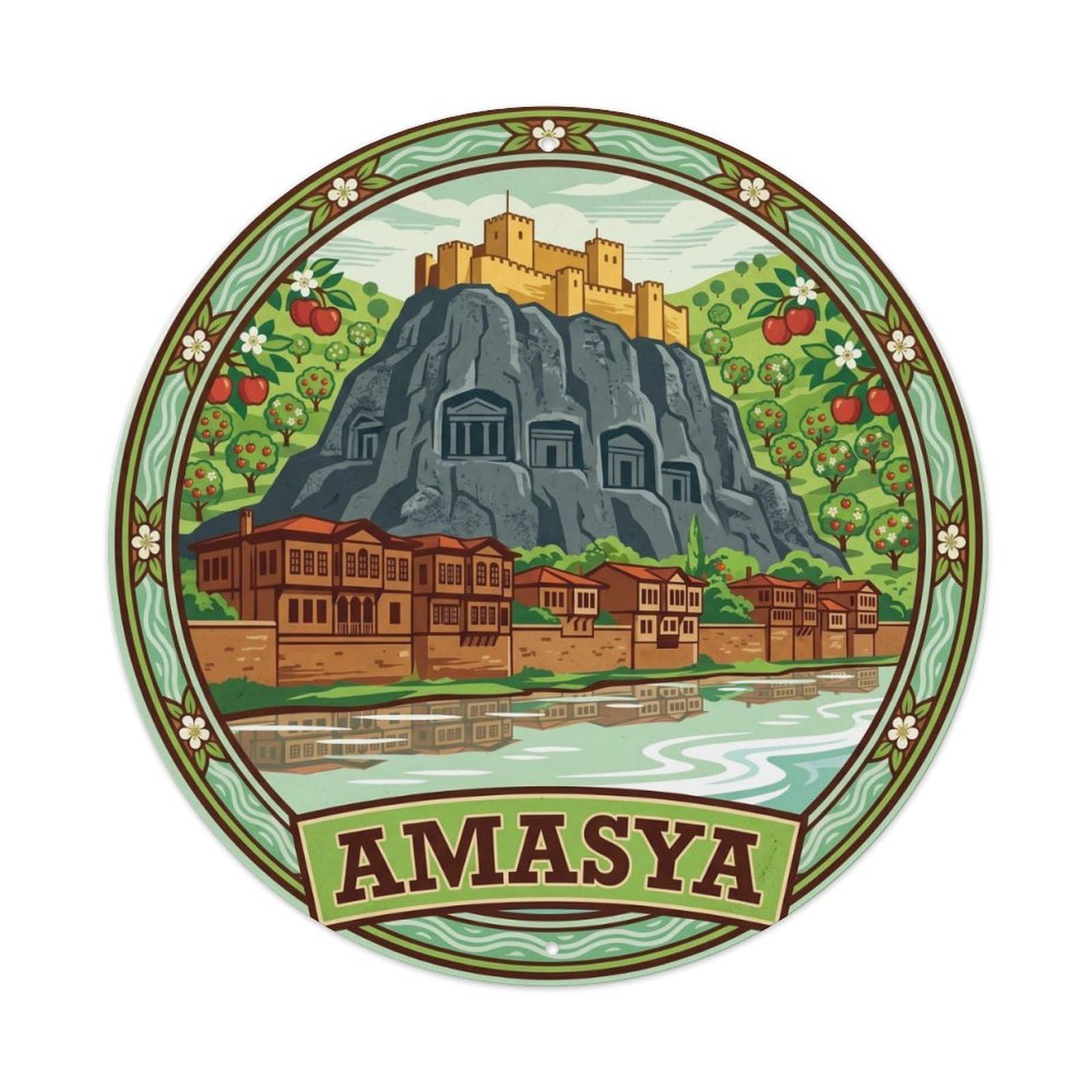 Amasya River Turkey Landscape Heritage Bold Color Metal Tin Sign