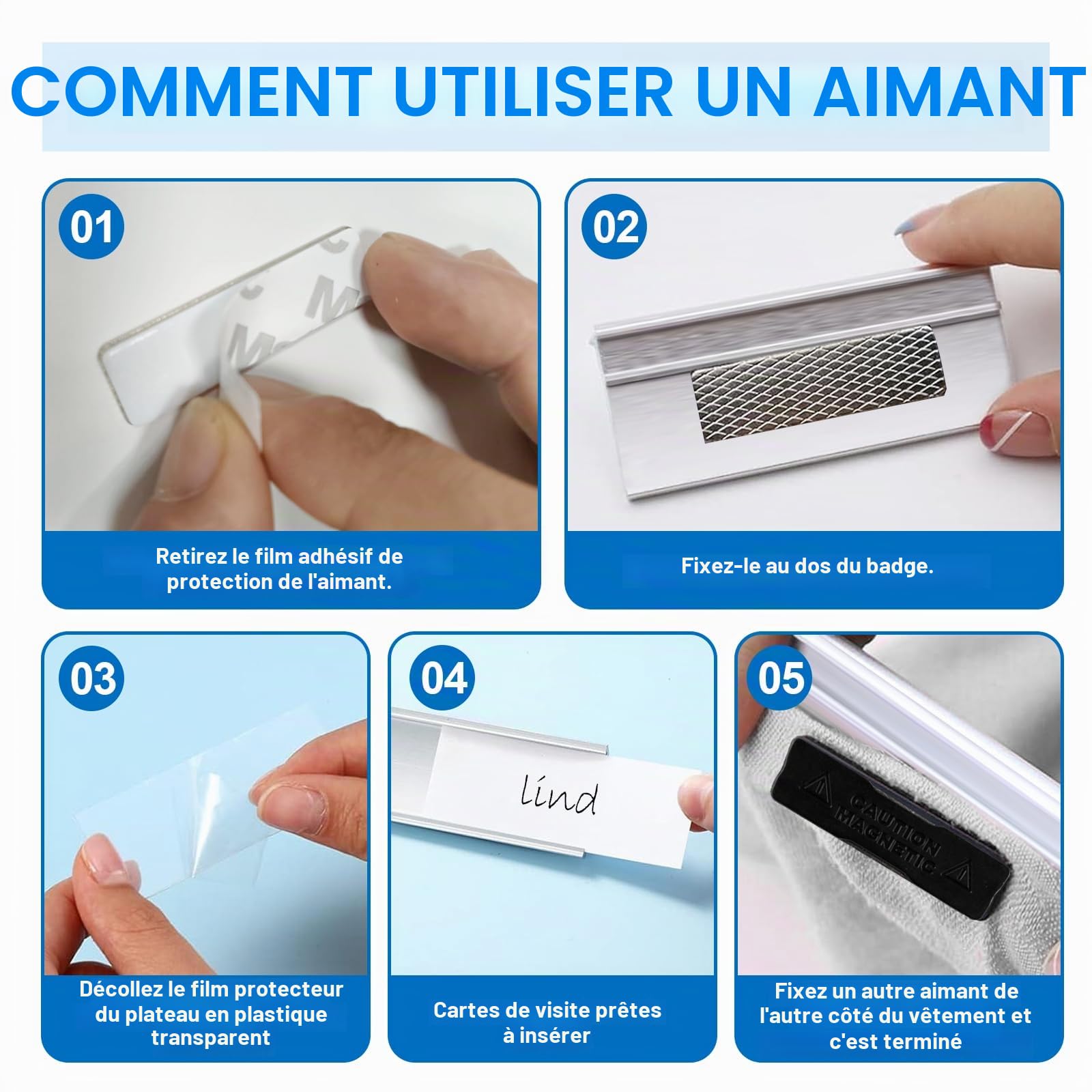 Lot de 10 badges nominatifs magnétiques pour vêtements - En aluminium - Avec double aimant puissant - Avec fente en papier - Environ 72 x 35 mm - Argenté