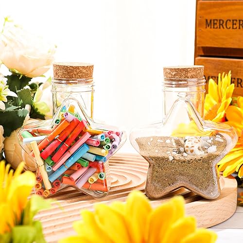 Miniatura 5 de Yinkin 30 botellas de arena de 5.5 onzas con diseño de estrellas, botellas de arena transparente de plástico con tapas, tarros de dulces para