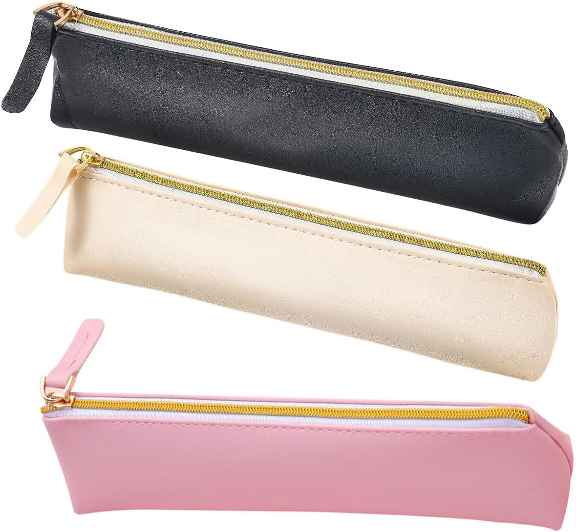 3 Pack Small Leather Pouch with Zipper PU Leather Mini Cosmetic Bag Pencil Case Foundation Travel Bottles Organizer Small Makeup Bag for Purse Women Crossbody Bags Lipstick Eye Makeup Brushes