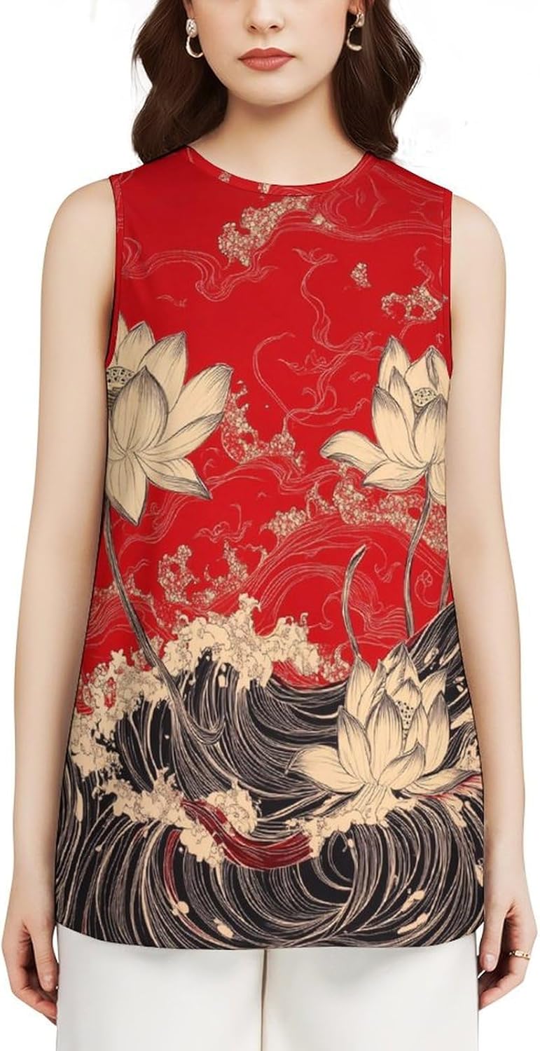Flower Tank Top for Women Novelty Crew Neck Oversize Vintage Outdoor Sleeveless Blouses for Women