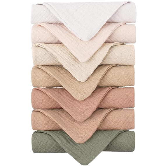 Konssy 7-Pack Ultra Soft Muslin Cotton Face Wash Cloths, Reusable Absorbent Washcloths for Sensitive Skin, Lightweight Facial Makeup Remover Towels for Women (11 x 11 Inch)