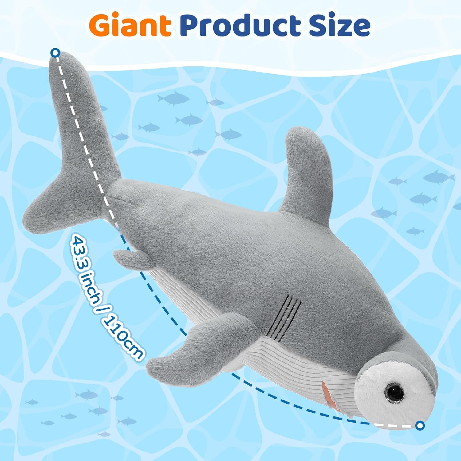 Tezituor 43.3 inch Giant Hammerhead Shark Stuffed Animal, 4ft Large Stuffed Hammerhead Shark Plush Ocean Toys, Realistic Gray Shark Plush Pillow for Girls Boys