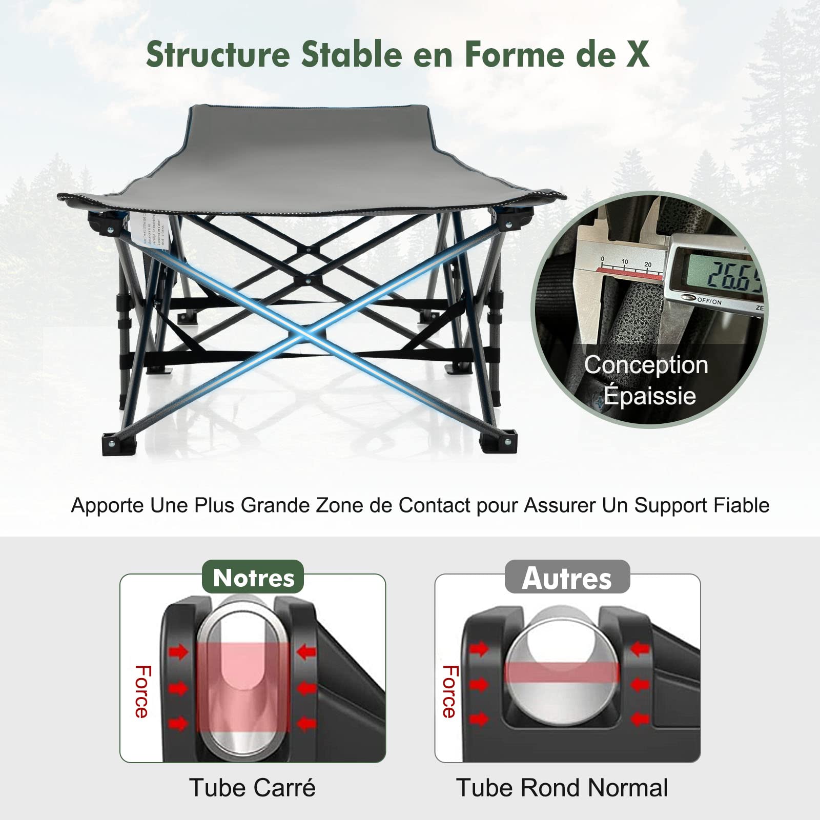 GYMAX Lit de Camp Pliable 1 Personnes, Charge 160kg, Lit de Couchage Robuste avec Pochette 3-en-1, Sac de Transport, Lit de Tente pour Camping, Voyage, Randonnée