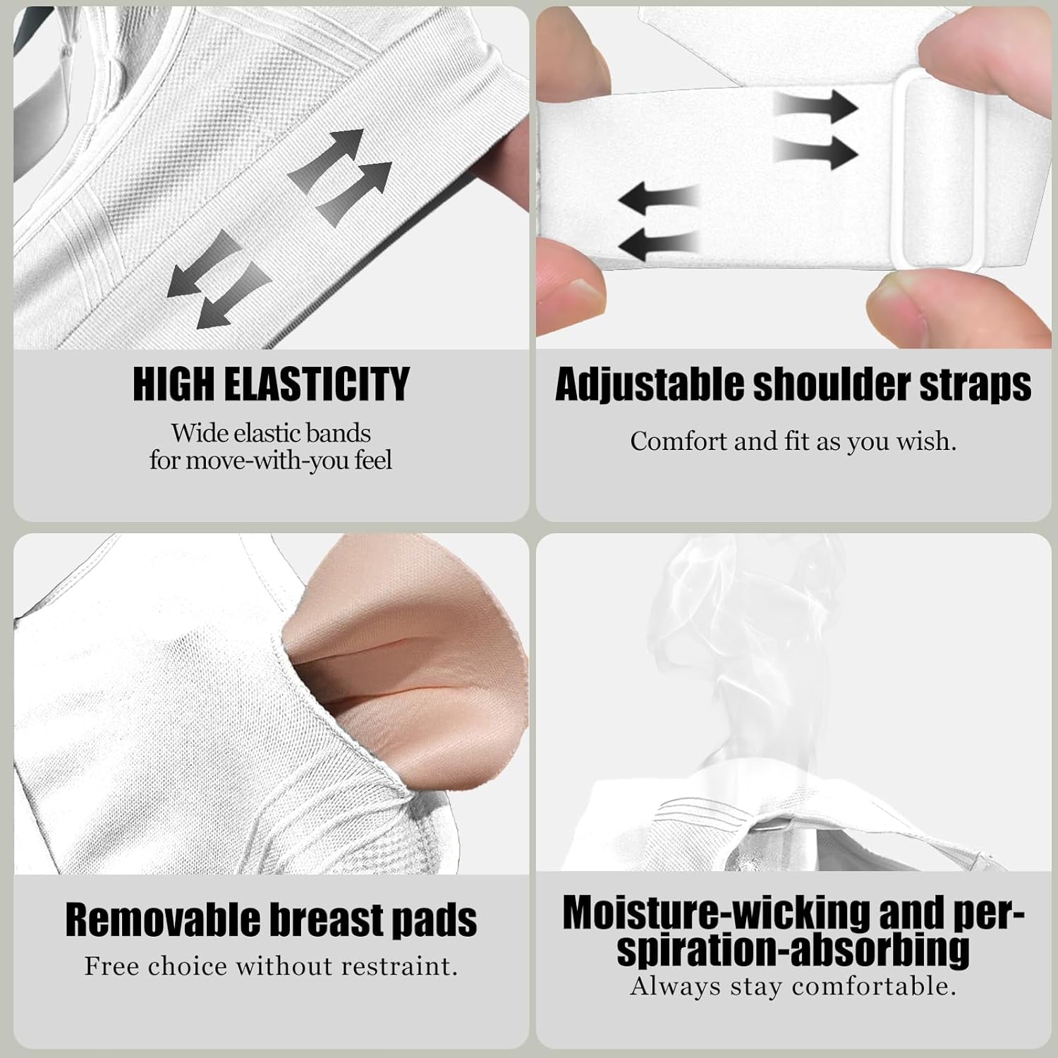 Adjustable Sports Bras for Women: 3 Pack High Support Padded Racerback Sport for Large Bust Workout Running Gym - Image 6