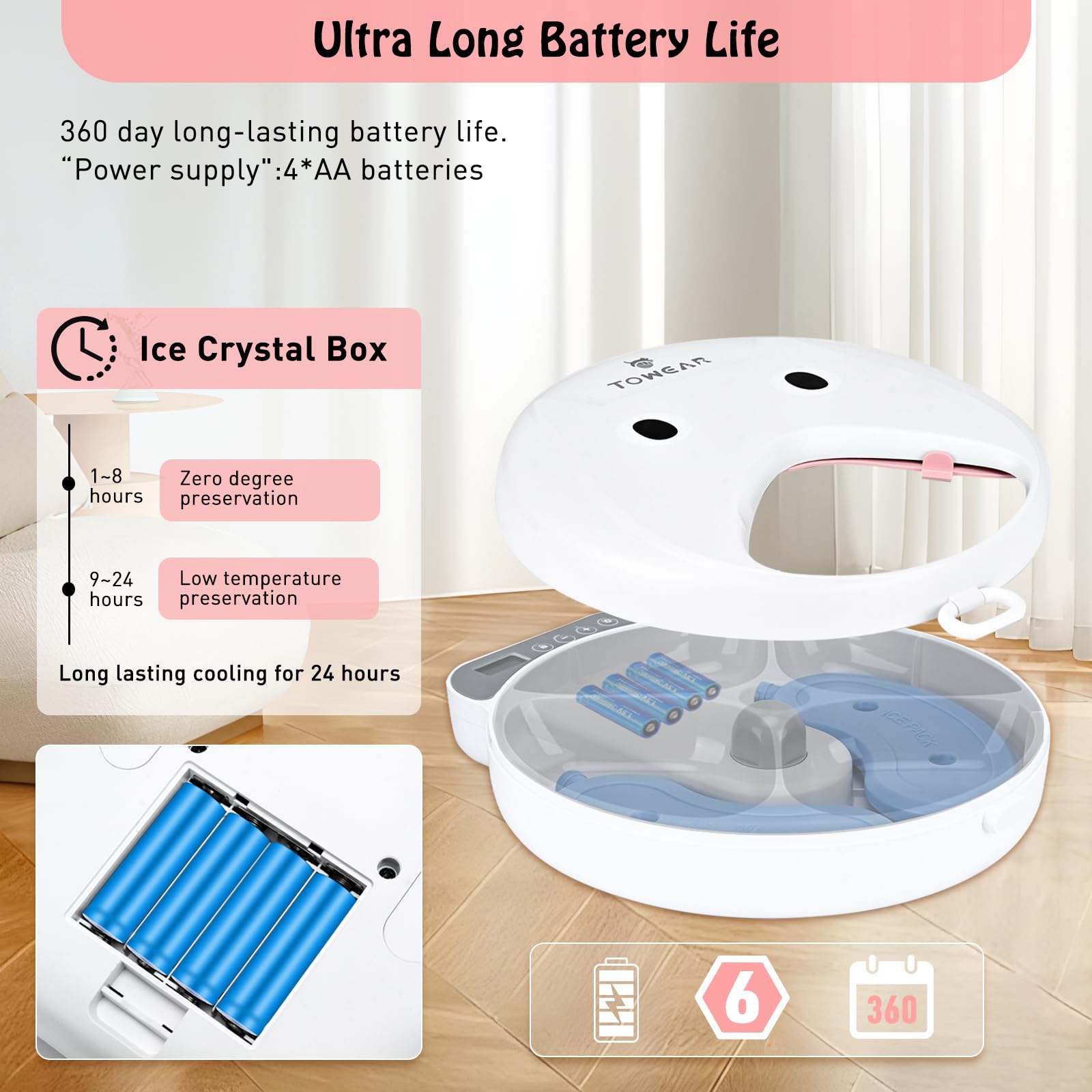 Comedero automático para gatos con pantalla digital, comedero para gatos y perros con temporizador digital para alimentos húmedos o secos para mascotas, 4 compartimentos de alimentos para 240 ml cada