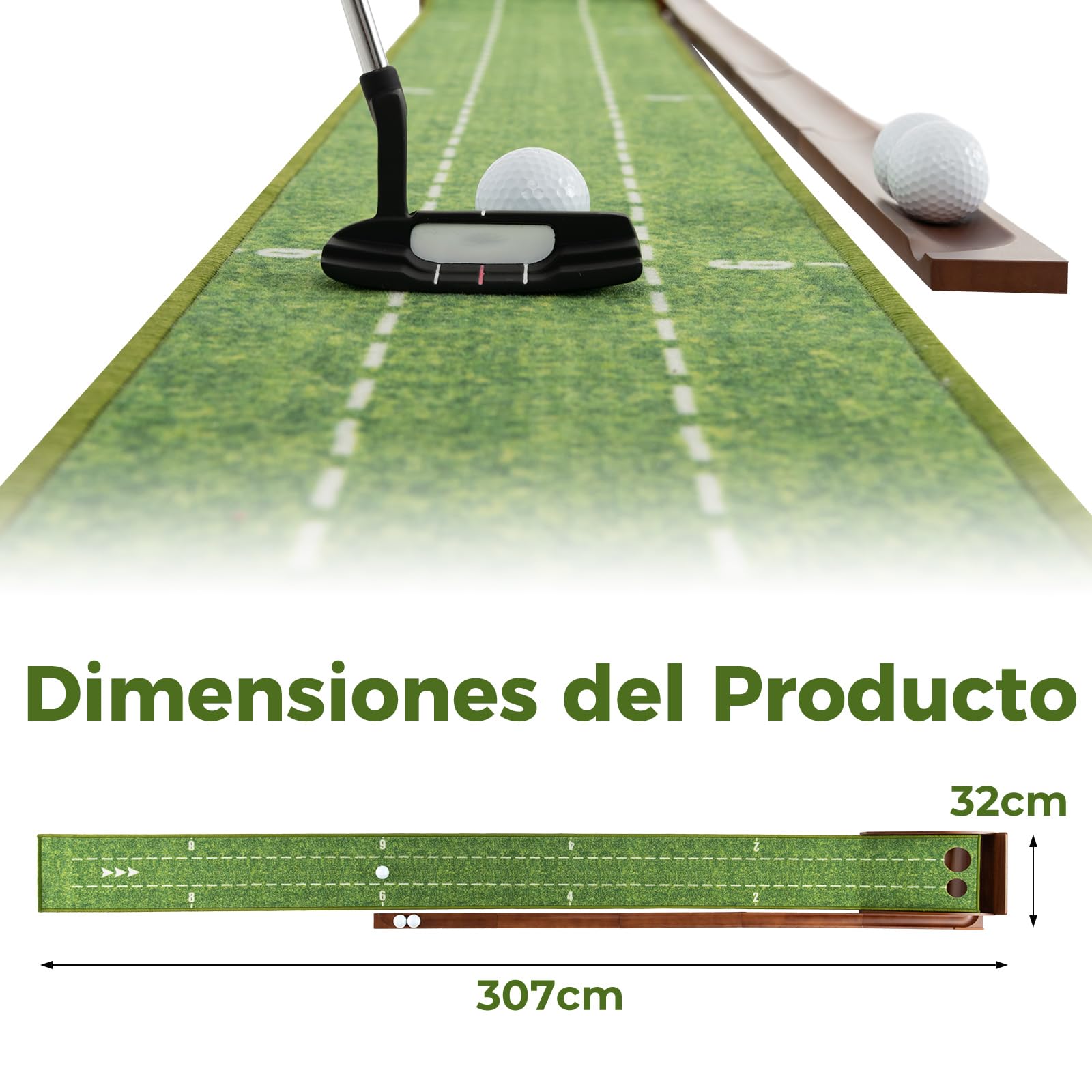 COSTWAY Mini Golf, Alfombra de Putting de Entrenamiento de Golf Interior y Exteriores, 1/2/3 Tamaños De Orificios, Retorno automático de la Bola, 3 Pelotas, Cesped de Minigolf (2 Orificio)