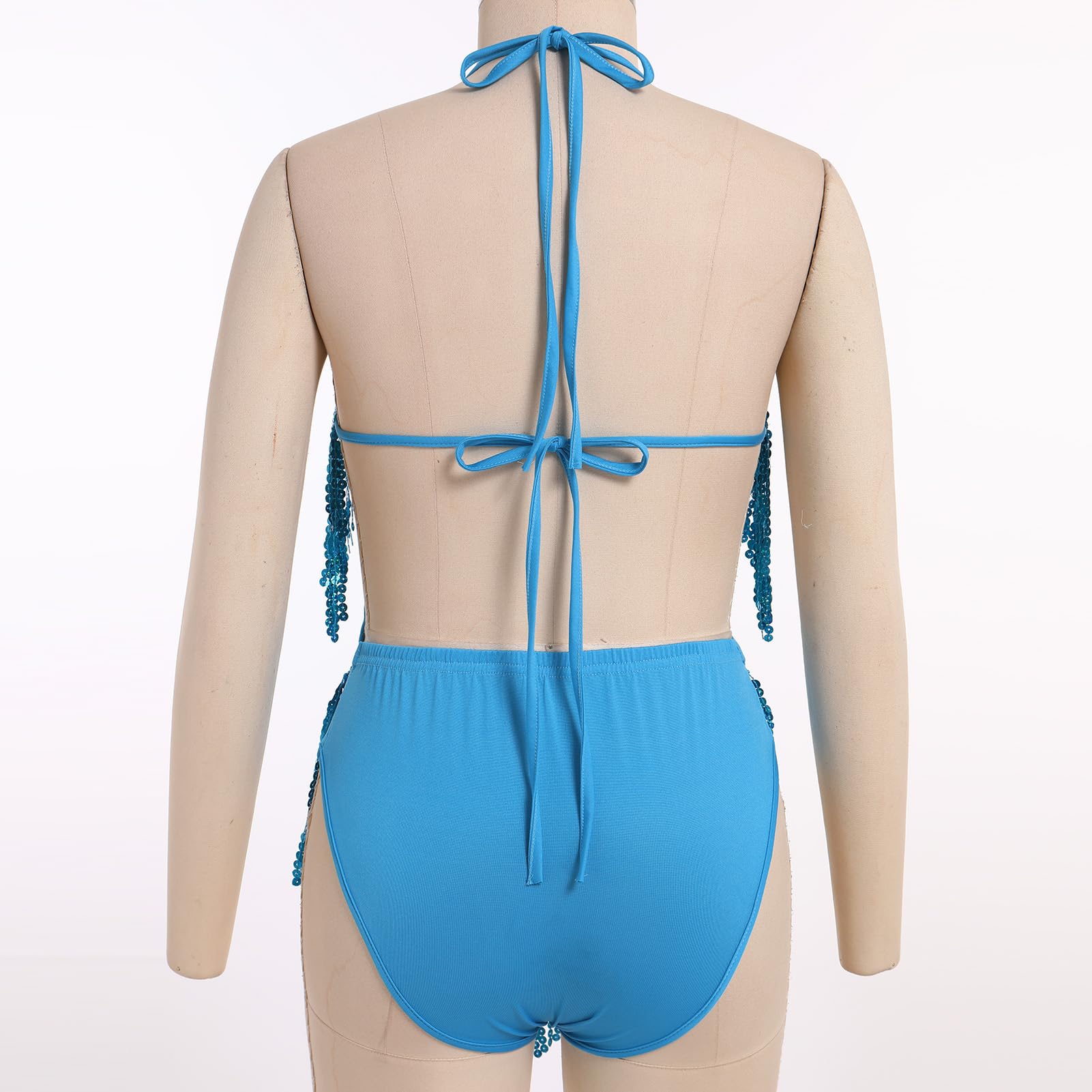 FYMNSI Body à paillettes scintillantes dos nu col en V une pièce à franges à paillettes pour femme