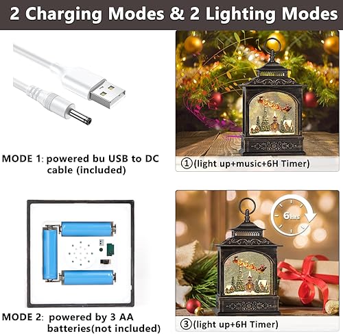 Miniatura 10 de Linterna musical de globo de nieve de Navidad, linterna giratoria brillante de 12 pulgadas con temporizador de 6 horas, alimentado por USB