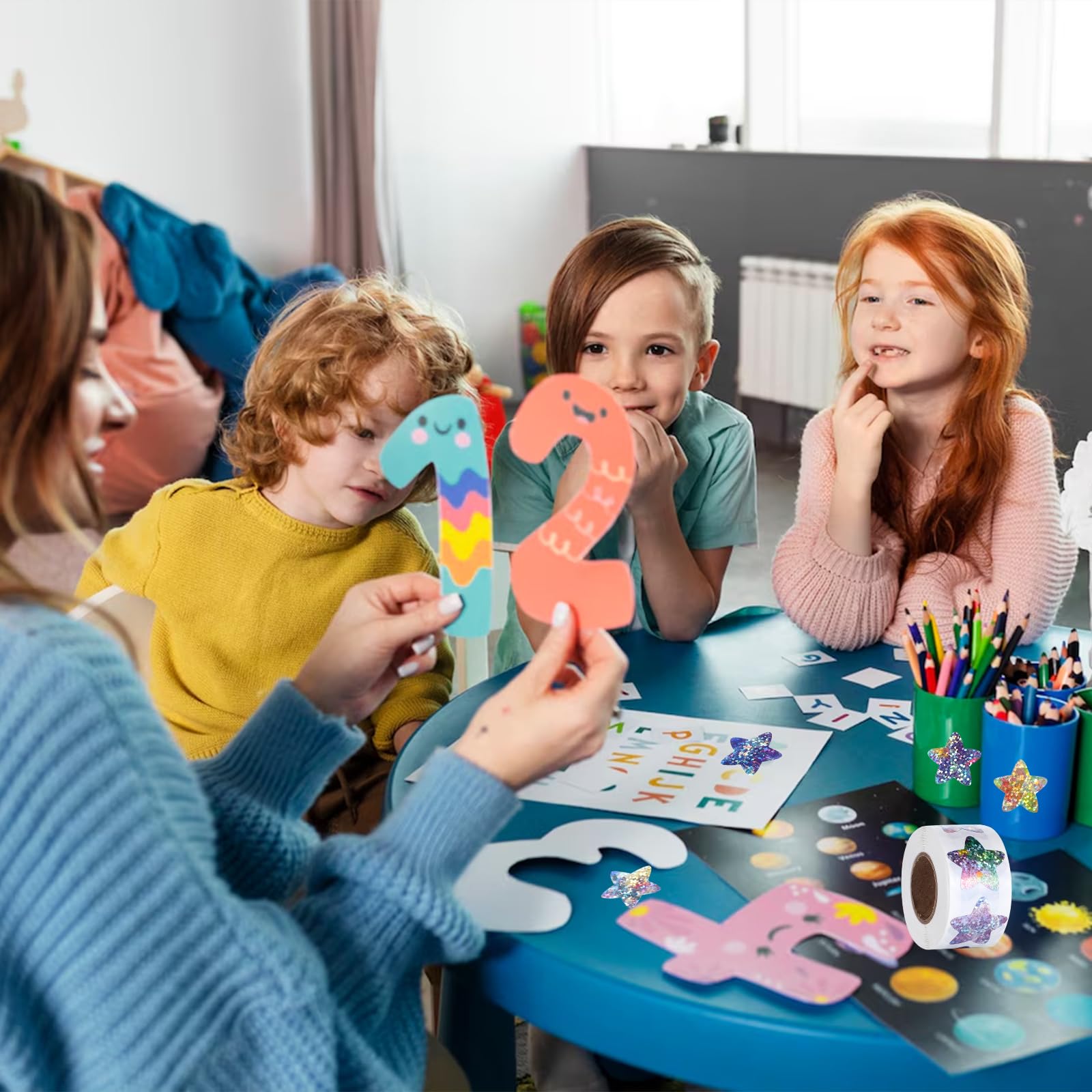 GlamRays Lot De 1000 Autocollants étoiles Pour Récompense Des Enfants, 2,5 Cm, Holographique, 8 Couleurs, Autocollants Pour Bricolage, Artisanat, Tableau De Comportement, Planificateur D'étudiant